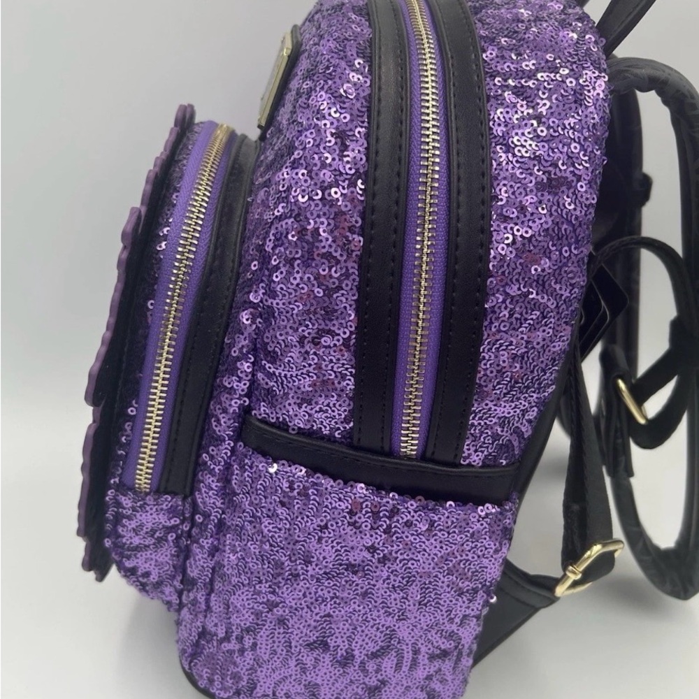 Loungefly Sleeping Beauty Maleficent Purple Sequin Backpack UK Exclusive. NWT - Picture 4 of 6